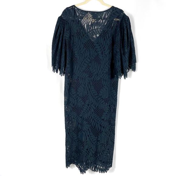 Figue Lace Midi Dress Black V-Neck Button Down‎ Tasseled Short Sleeve Sz S - Picture 7 of 7